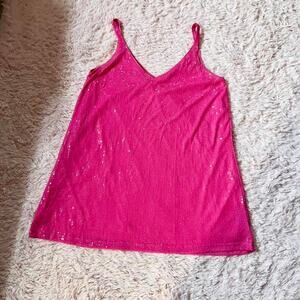 Bright Pink Sequin Mini Dress - Sleeveless V-Neck